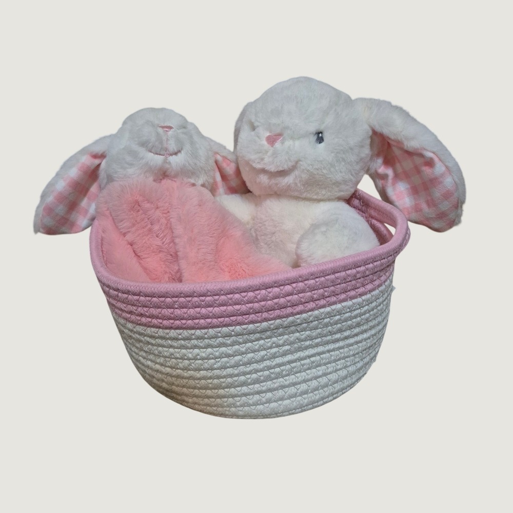 My First Easter Bunny Lovey Basket Set Pink Gingham Coquette Baby